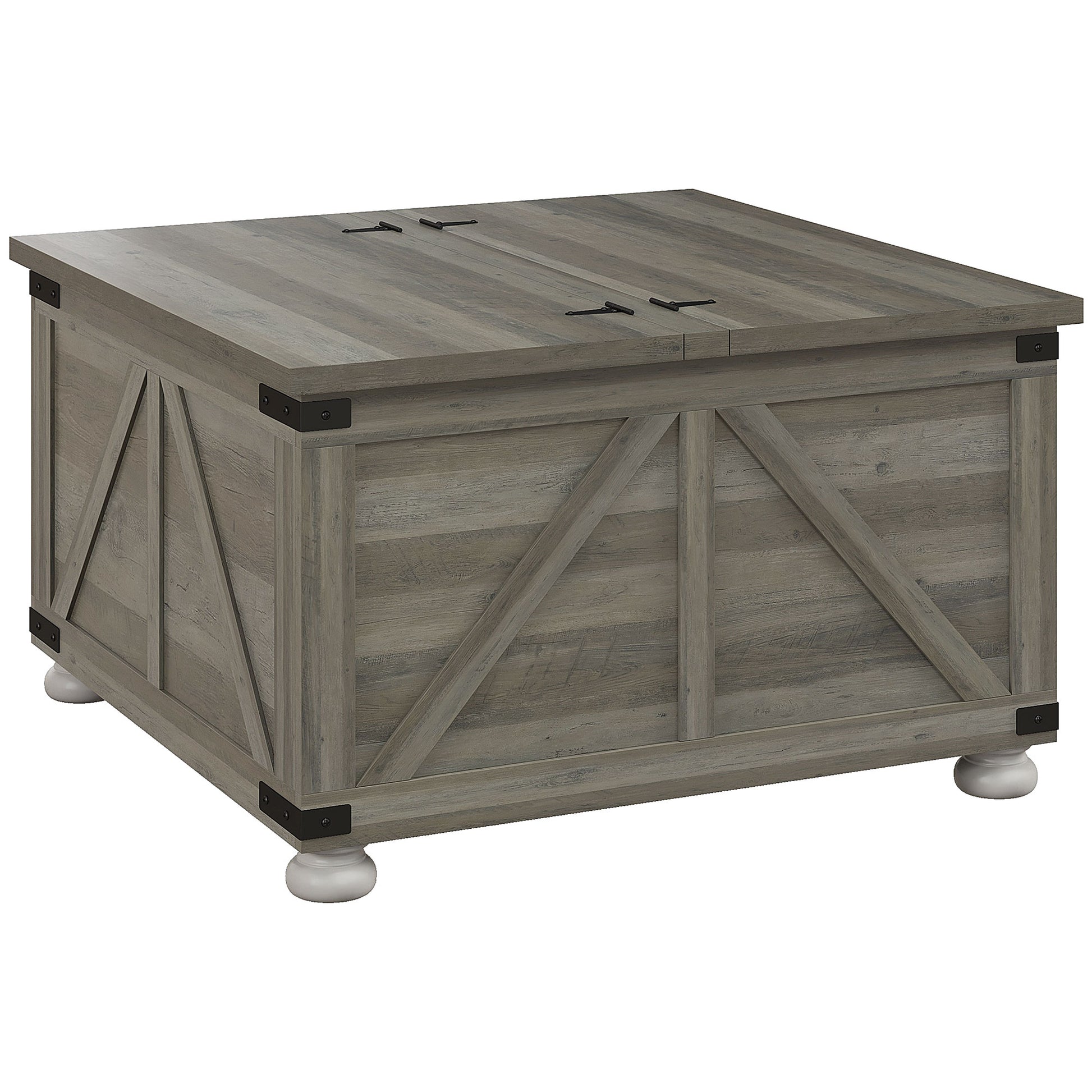 Homcom Farmhouse Coffee Table, Square Coffee Table With Storage For Living Room, Center Table With Hinged Flip Lift Top And Hidden Space, Distressed Gray Gray Particle Board