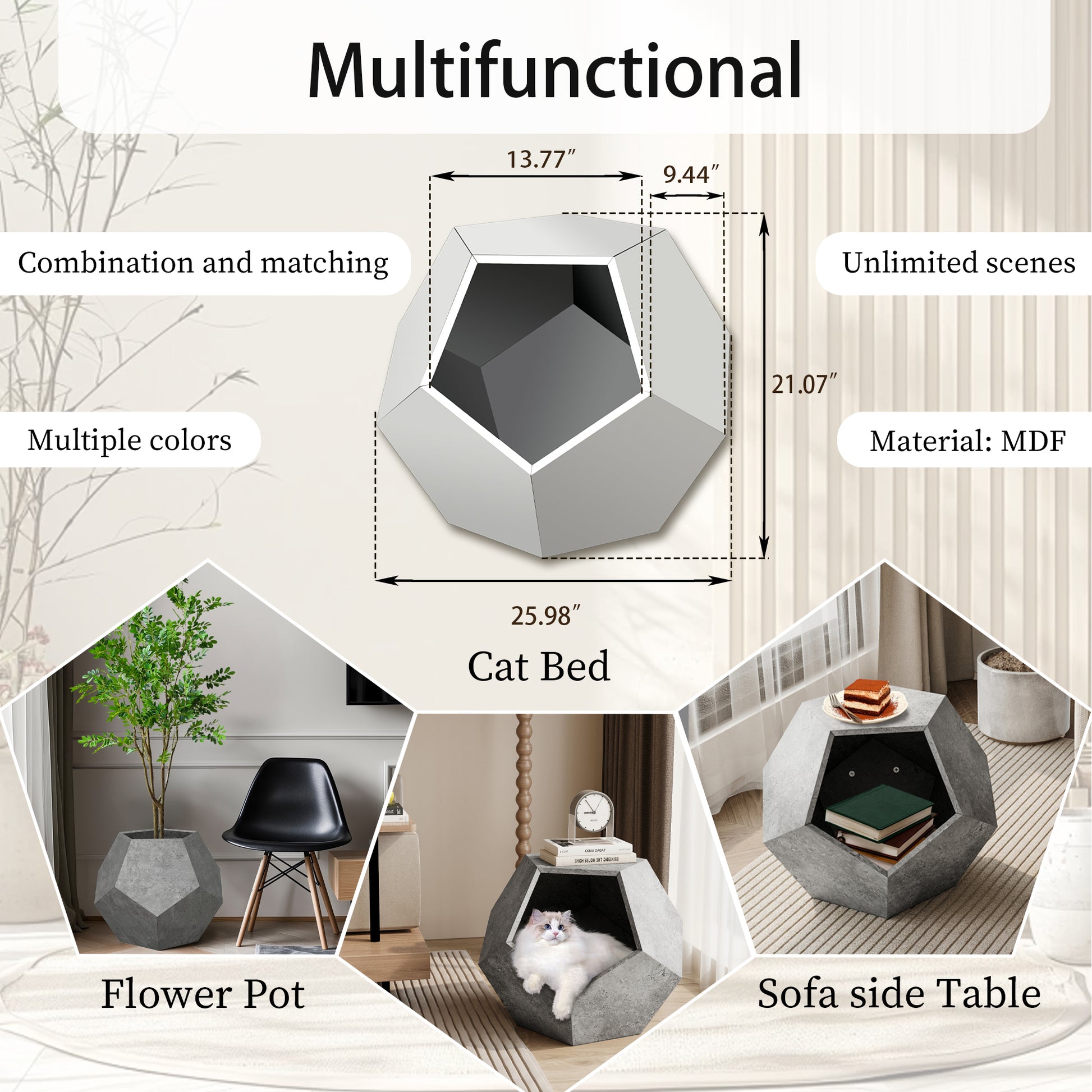 25.98"Modern Pet Furniture Cat Litter Side Table, Sofa Side Table, Planter Mdf Multifunctional Furniture, Cement Gray Cement Grey Mdf