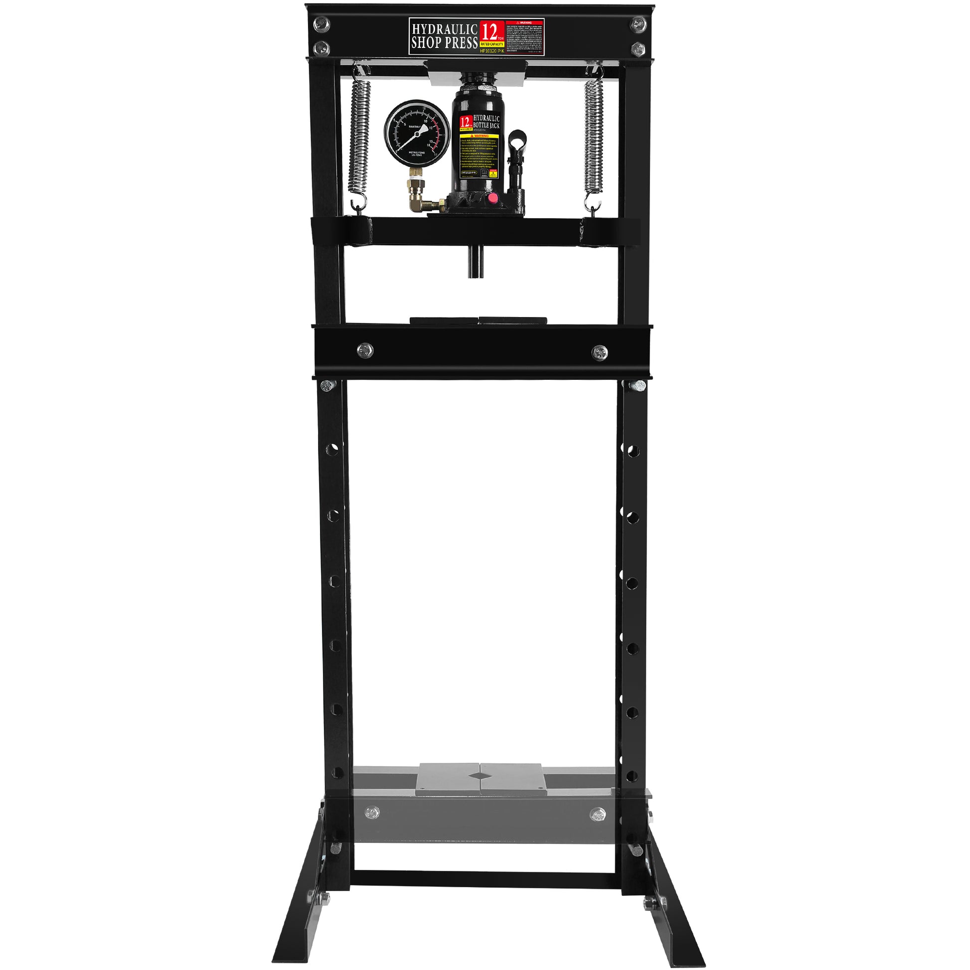 Steel H Frame Hydraulic Garage Shop Floor Press With Stamping Plates, With A Pressure Gauge,12 Ton 24,000 Lb Capacity, Black Black Steel