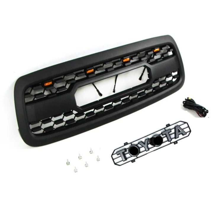 Front Grille For 1St Gen 2000 2001 2002 Toyota Tundra Trd Pro Grill With Letters W E Light Black Abs Abs