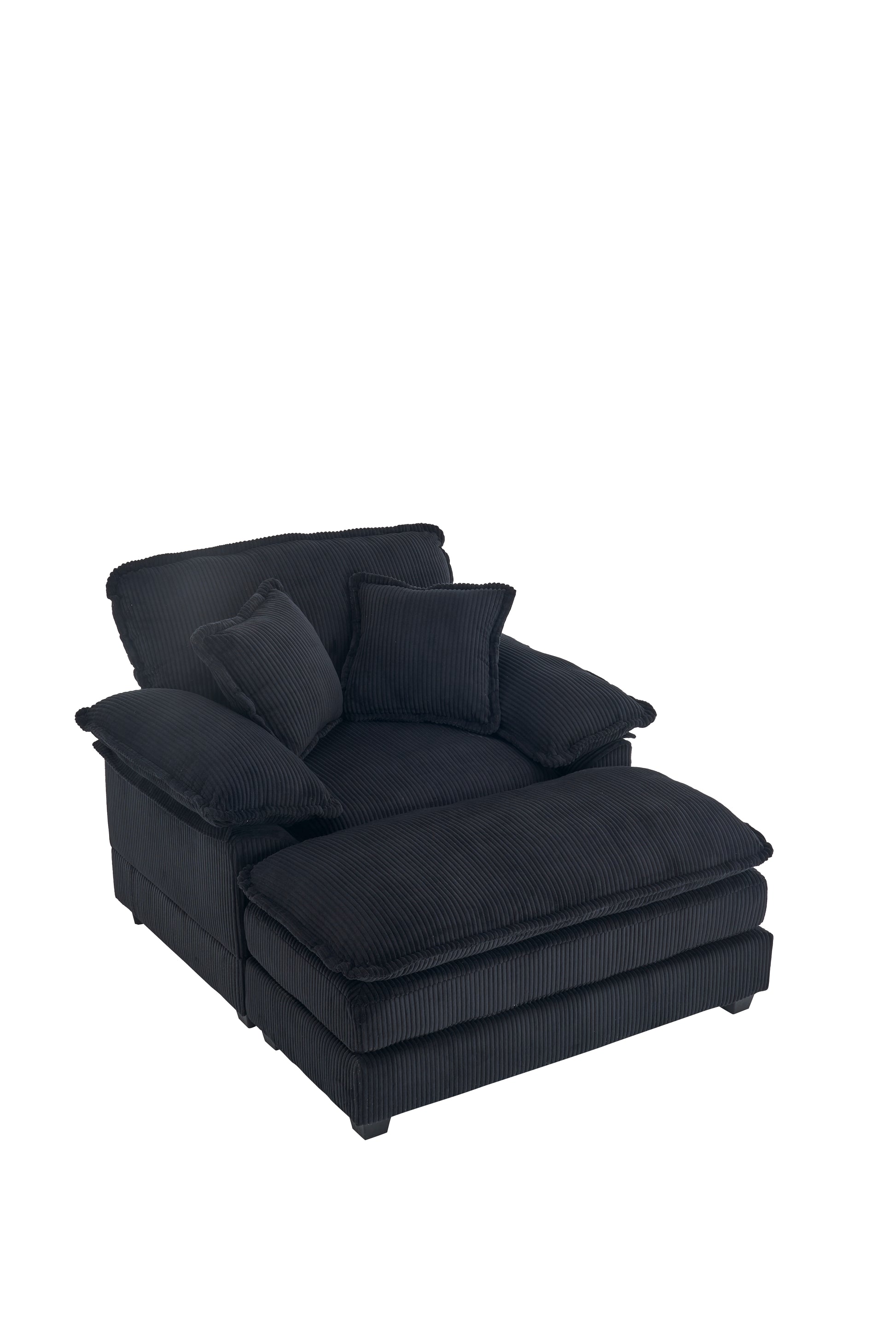 56.3 Inch Corduroy Single Sofa With 2 Toss Pillows And A Ottoman ,Comfy Sofa Deep Seat Couch For Living Room Black Foam 1 Seat
