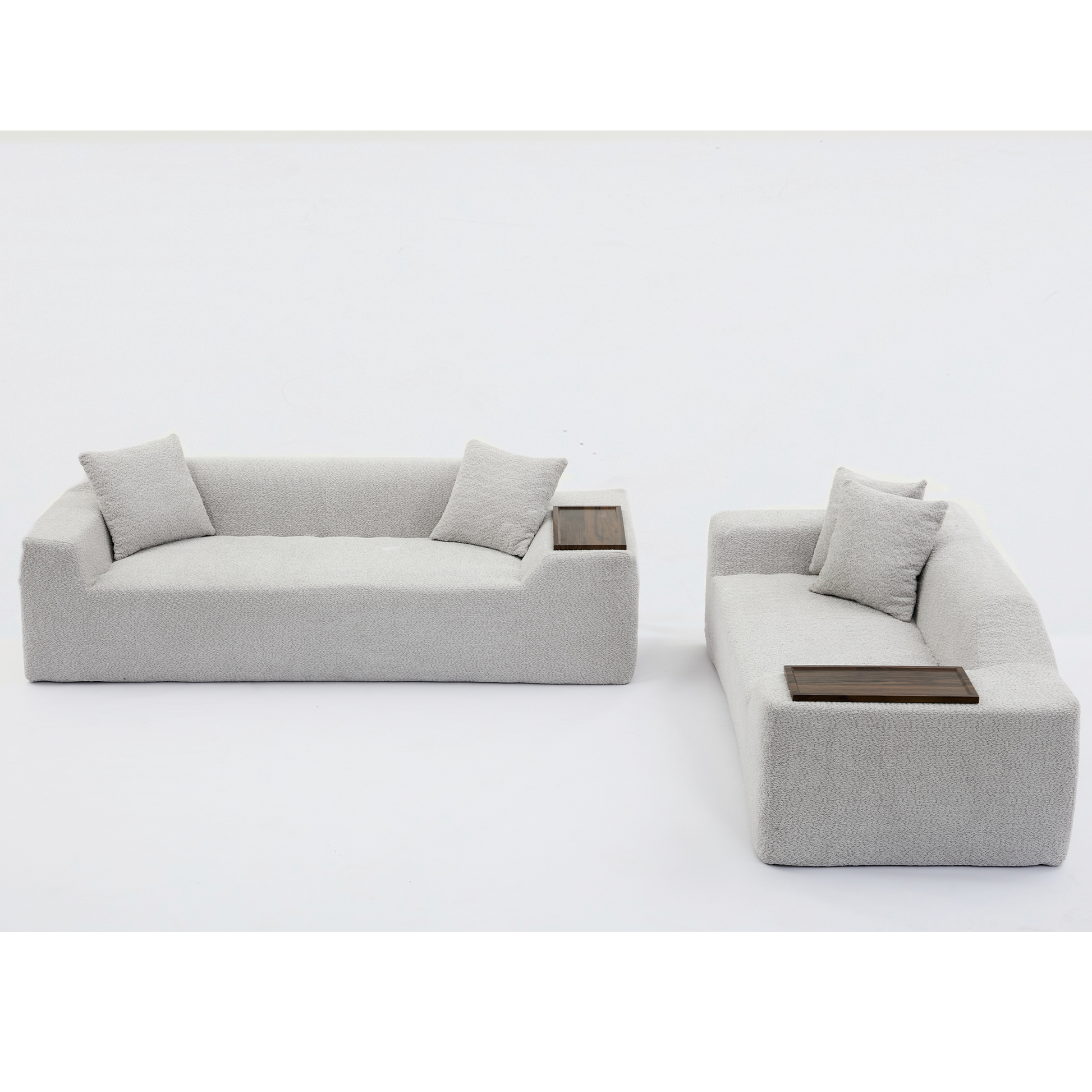 Arrived 2 Piece Boucle Cloud Sofa Set, Upholstered Sofa Set, Modern 3 Seater And 2 Seater Sofa With Mdf End Table For Living Room ,Apartment,3 2 Couch,Boucle, Light Gray Light Gray Polyester Primary Living Space Soft Tight Back Modern Square Arms Foam