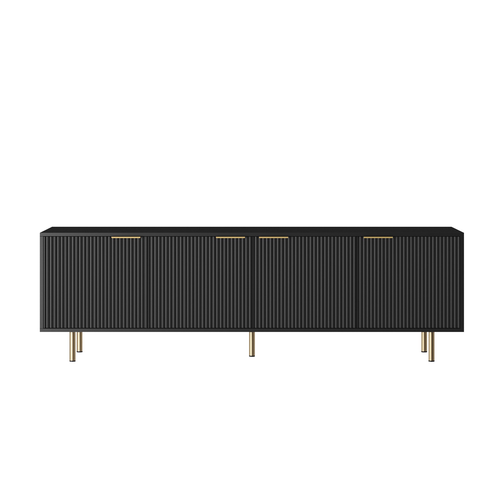 Black Modern Tv Stand Fluted 68"Entertainment Center With Storage Doors, Tv Console Media Cabinet, For 55 Inch Tv, Living Room Black 60 69 Inches Mdf