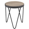 Weathered Grey Oak And Black End Table Oak Primary Living Space Industrial Round Wood Metal Sled