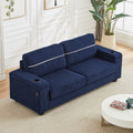 86.5 Inch Sofa Couch Deep Seat Sofa With Two Storage Spaces, T Pyce Charging Portsusb Charging Ports & 2 Cup ,Corduroy 3 Seater Couch, Modern Sofas For Living Room Blue Foam Corduroy 3 Seat