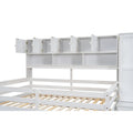 Full Size Wooden Loft Bed Big Storage With Under Bed Desk, With Drawers, With Shelves, White Full White Plywood