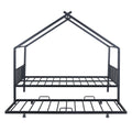 Full Size Metal House Bed With Twin Size Trundle, Black Full Black Metal