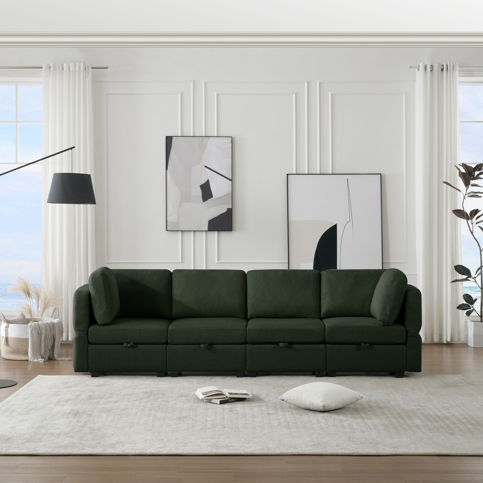 Fabric Modern Modular Sofa Couch With Storage Seats Modular Sectional Sofa 4 Seater Modular Couch For Living Room Green Green Polyester 4 Seat