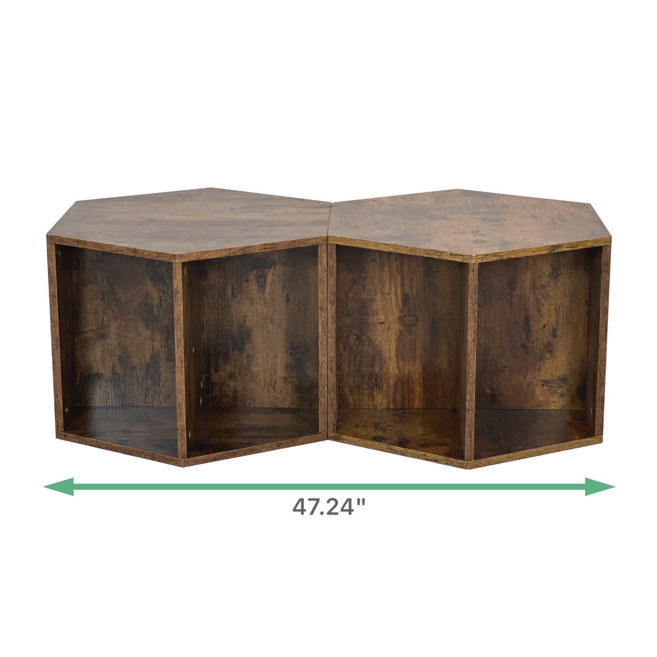 47.24'' Hexagonal Coffee Table Side Table Nightstand Antique Wood 2Pcs Antique Brown Mdf