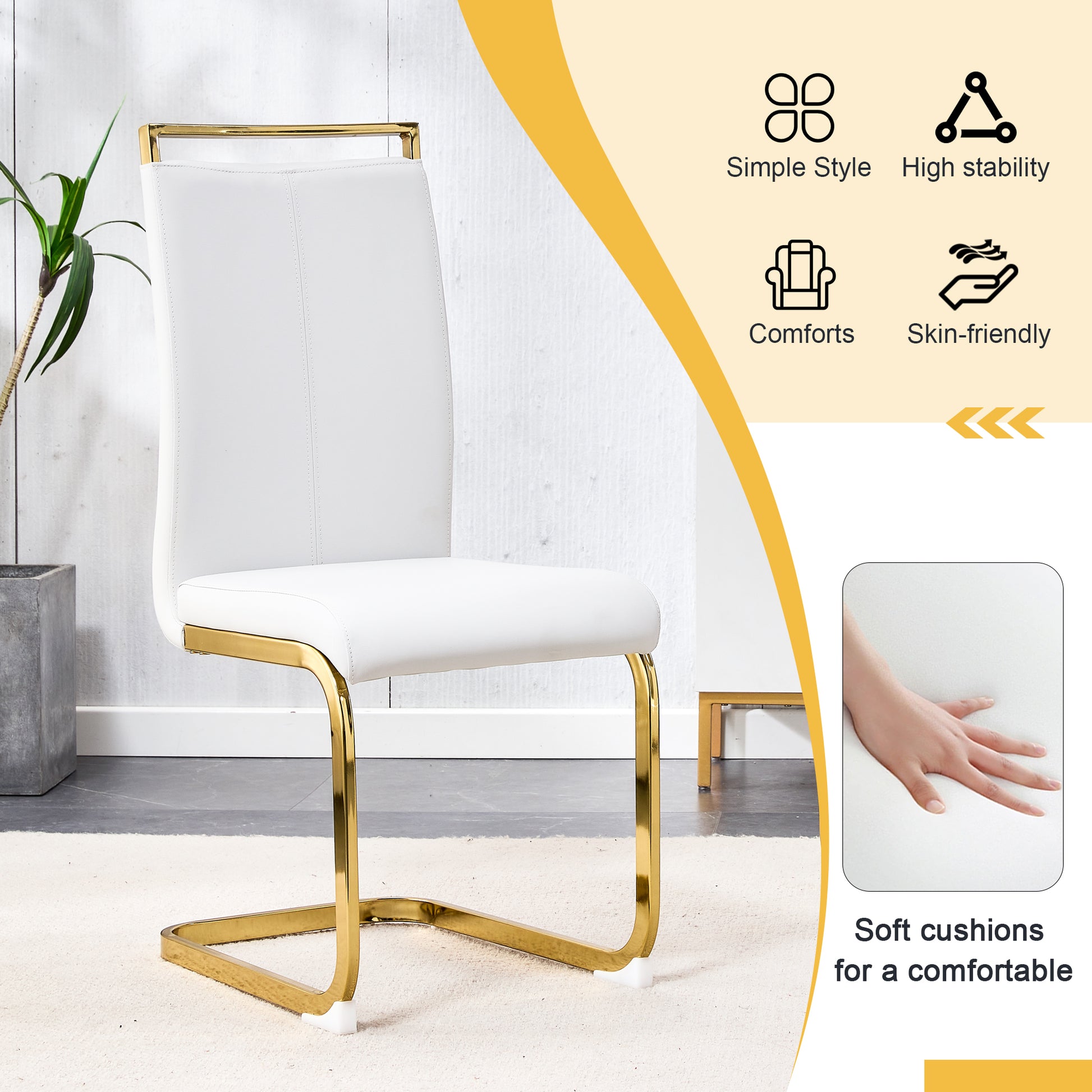 Table And Chair Set, Modern Minimalism And Luxurious White Rectangular Pattern Dining Table. Soft And Comfortable Dining Chairs For Dining Rooms, Living Rooms, Terraces And Kitchens. White Seats 6 Mdf Glass