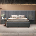 Full Size Upholstered Platform Bed With Big Headboard, Bedroom Furniture, Velvet, Gray Full Gray Plywood