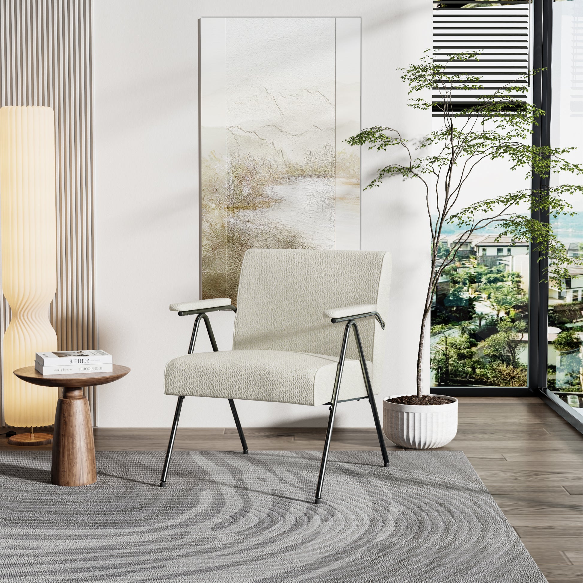 Fx P91 Wt Sofa Chair Modern White Accent Chair With Metal Frame Stylish Upholstered Single Sofa, Perfect For Living Room, Bedroom, And Office Decor Temu Suitable White Linen