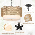 Farmhouse Chandeliers For Dining Room,5 Light Rattan Boho Chandelier Light Fixture With Fabric Shade,Hand Woven Large Rattan Dining Room Light Fixture For Kitchen Bedroom Island Hallway Brown Rattan Metal