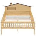 Full Size Wood Platform Bed With House Shaped Headboard, Led And Built In Storage, Natural Box Spring Not Required Full Natural Wood Bedroom Bed Frame Wood