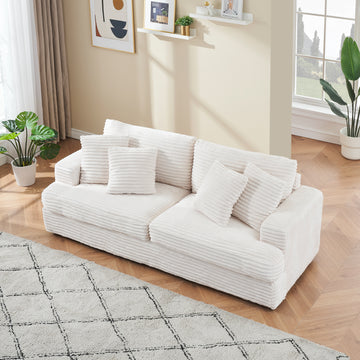 79.3Nch Corduroy Sofa With 4 Matching Toss Pillows Sleek Design Spacious And Comfortable 3 Seater Couch For Modern Living Room,White White Corduroy 3 Seat