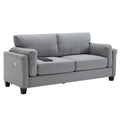 Oversized Modern Style Button Tufted Linen Upholstered 3 Seat Sofa With Usb Charger, Three Seat Sofa Couch, Living Room Sofa For Home Or Office, Gray Gray Fabric 3 Seat