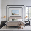 Modern Metal And Wood Canopy Queen Bedframe Smoked Oak Queen Brown Mdf Steel