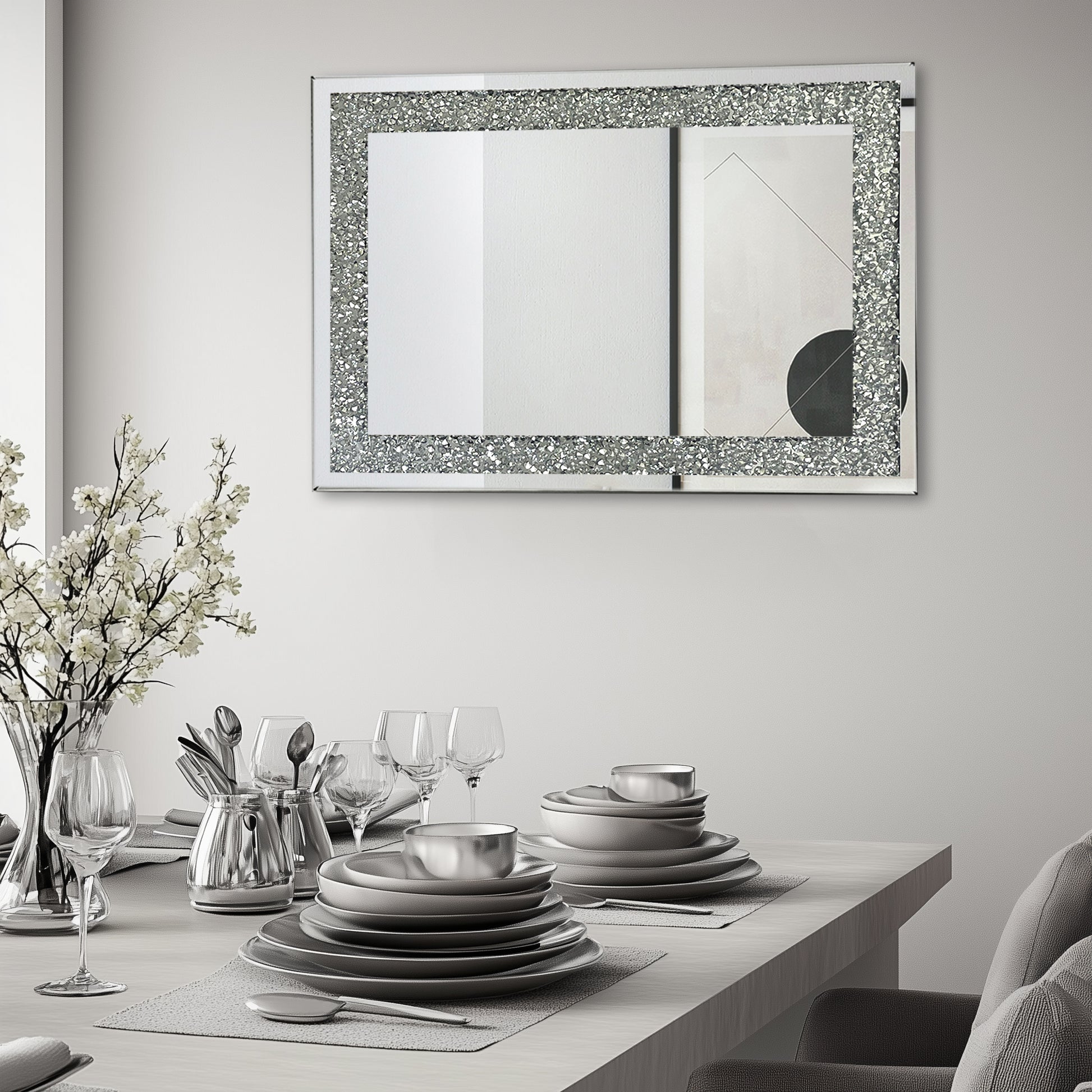 Large Wall Mounted Silver Decorative Rectangular Wall Mirror For Home, Living Room, Bedroom, Entryway 91*61Cm Silver Mdf Glass