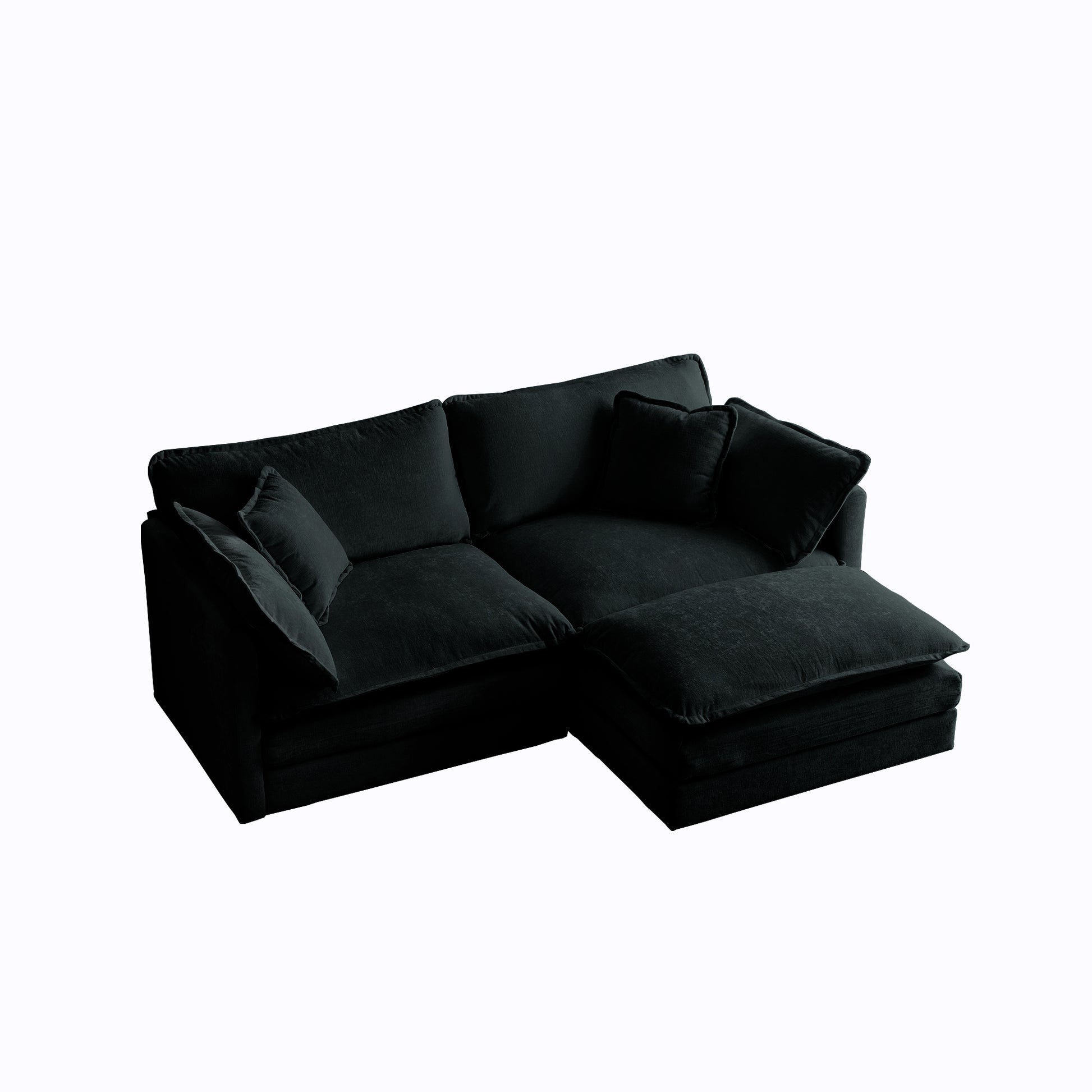 Chenille Two Seater Sofa With 1 Footrest, 2 Seater L Shaped Sectional With Ottoman,Loveseat With Ottoman For Small Living Space, Black Chenille Black Chenille 2 Seat