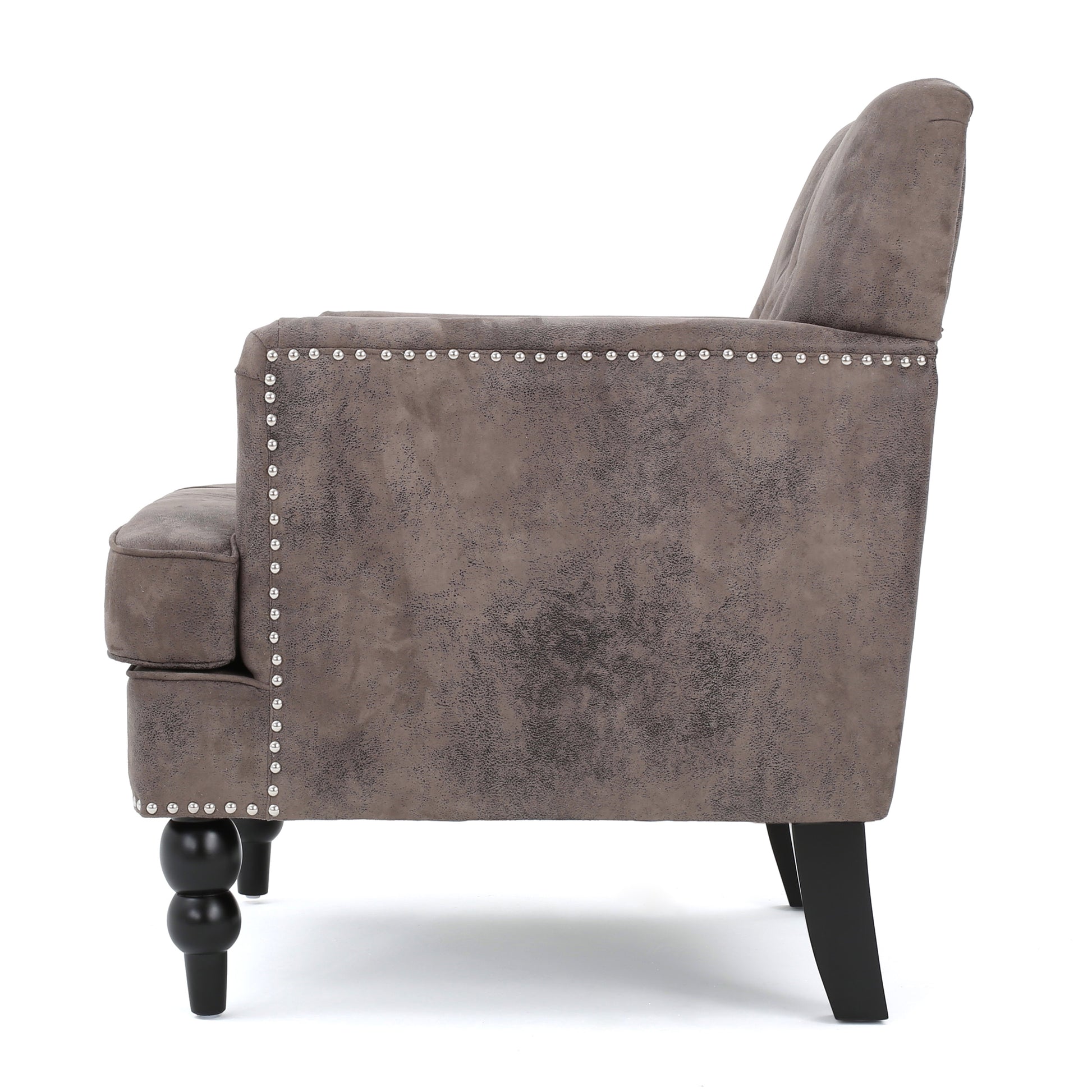 Harrison Tufted Club Chair Grey Brown Microfiber 1 Seat