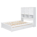 Full Size Platform Bed With Storage Headboard And 4 Drawers, White Box Spring Not Required Full White Wood Bedroom Bed Frame Solid Wood Mdf