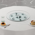 Double Layer Rotatable Round Glass.The Rotatable Design Makes It More Convenient To Retrieve And Place Items.The Upper Glass Has A Diameter Of 20 Inches, While The Lower Glass15 Inches. Transparent Glass
