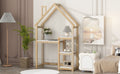 House Shaped Wooden Writing Desk,Kids Study Table,Bookshelf & Toy Storage,Natural Twin Natural American Design Pine