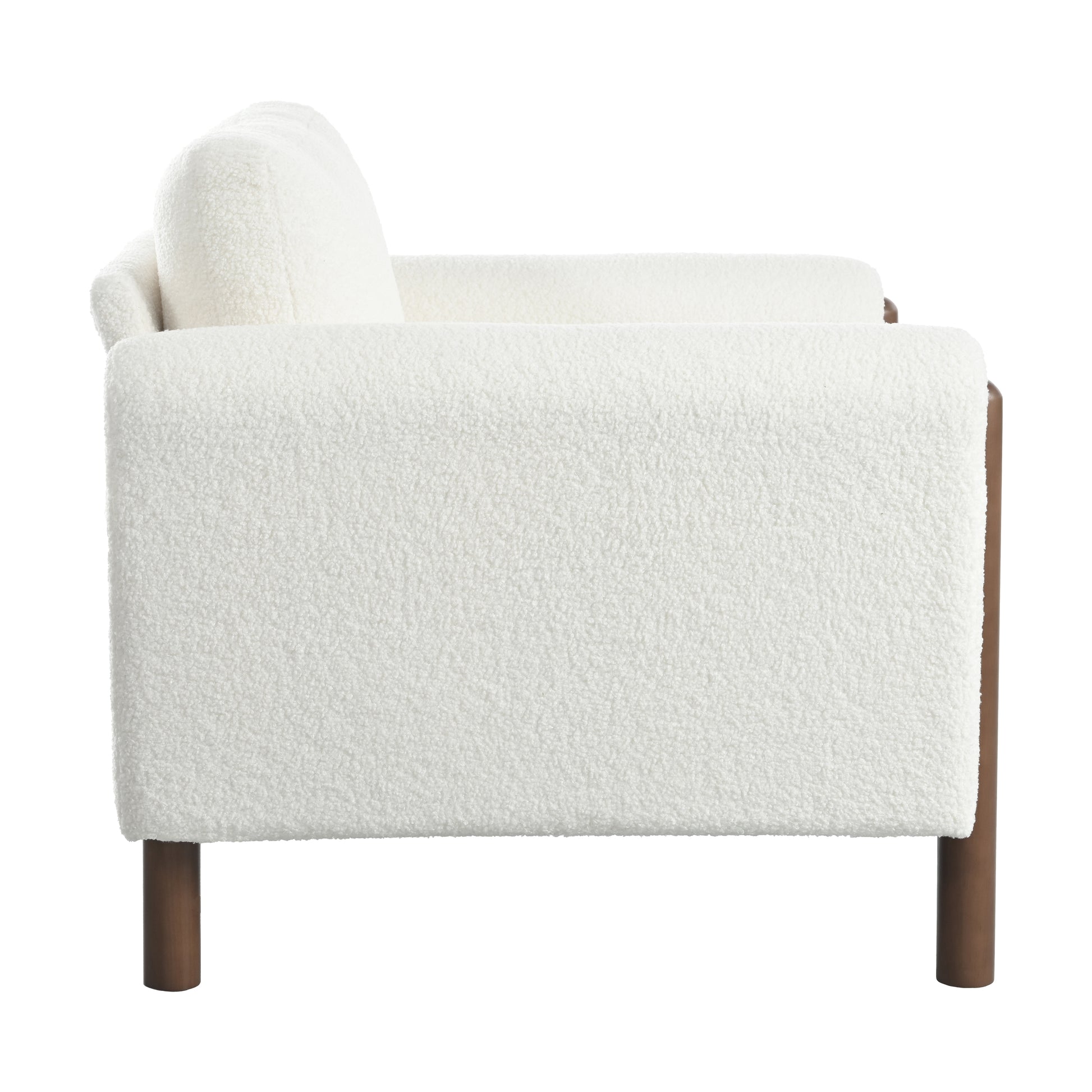 Oversized Accent Chair, Upholstered Living Room Chairs Single Sofa Chair With Walnut Legs, Curved Handrail, White White Teddy