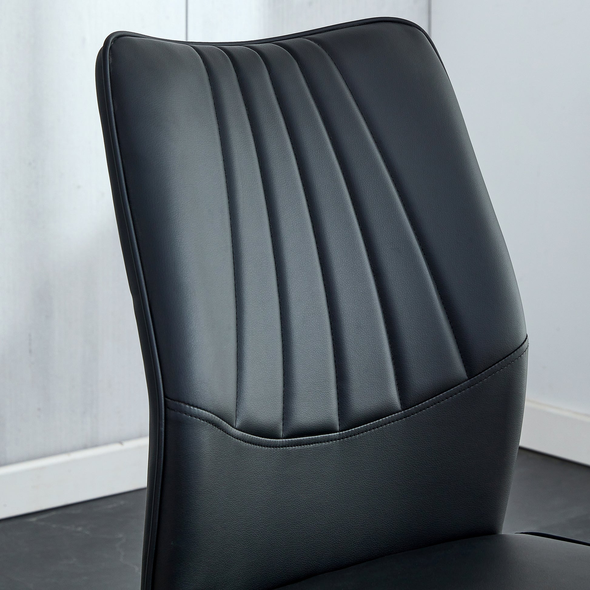 Table And Chair Set.Contemporary, Minimalist Rectangular Dining Table Featuring A Clear Tempered Glass Top And Sleek Silver Legs. Paried With Chairs Made Of Pu Material Cushion And Silver Metal Legs. Black Seats 6 Glass Metal