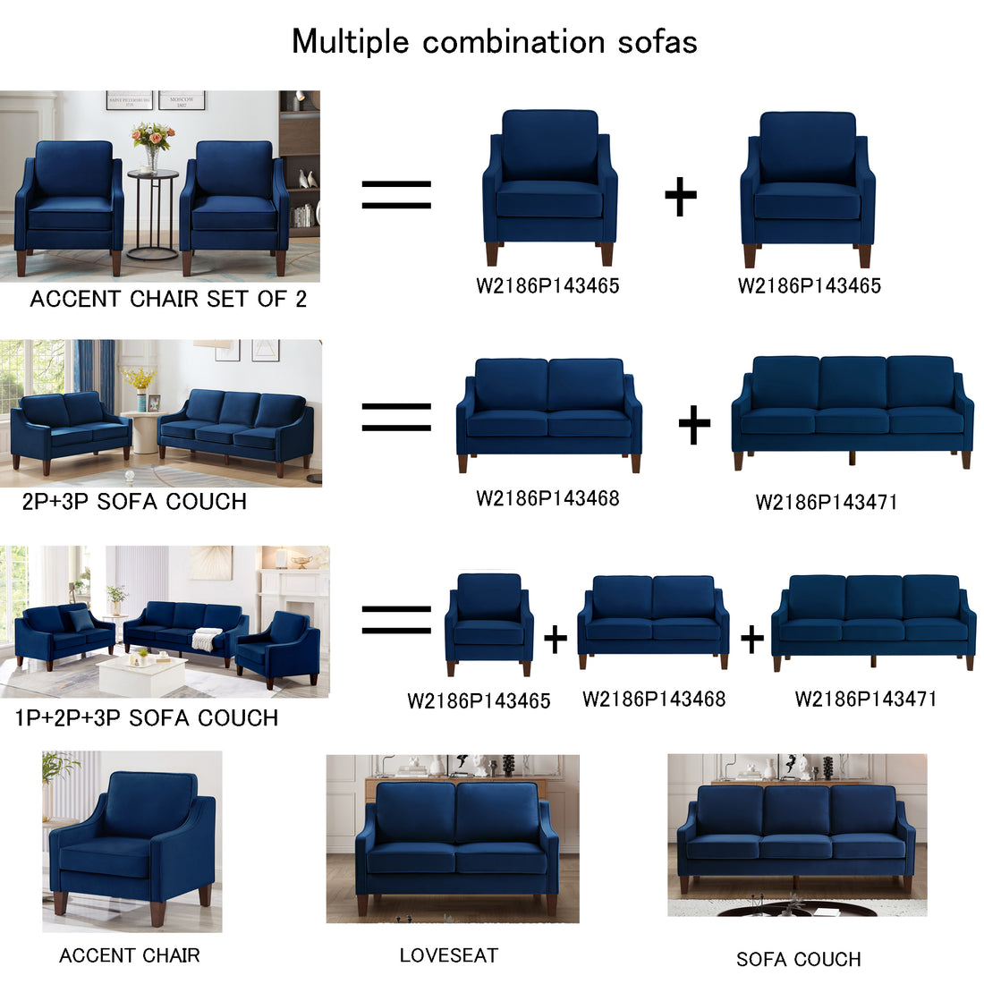Modern Loveseat Sofa For Living Room, Upholstered Velvet Small Couch With Wooden Legs For Livingroom Bedroom, Navy Navy Espresso Velvet Wood Primary Living Space Medium Soft Cushion Back American Design Rubberwood Square Arms Foam Velvet 2 Seat