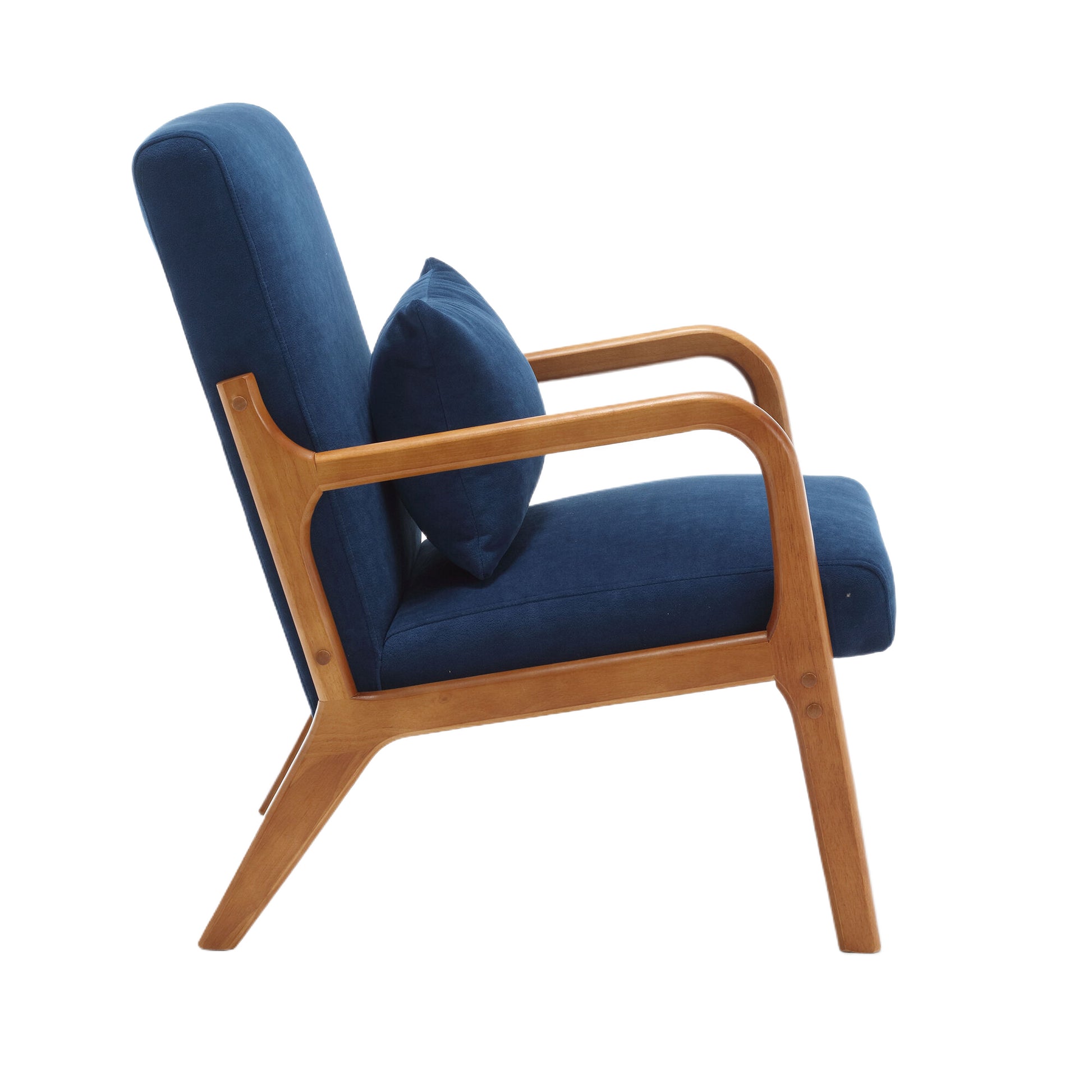 Coolmore Modern Accent Chair, Solid Wood Padding Lounge Armchairs With One Pillow For Living Room, Bedroom, Guest Room Navy Navy Brown Primary Living Space Modern Rubberwood Foam Velvet