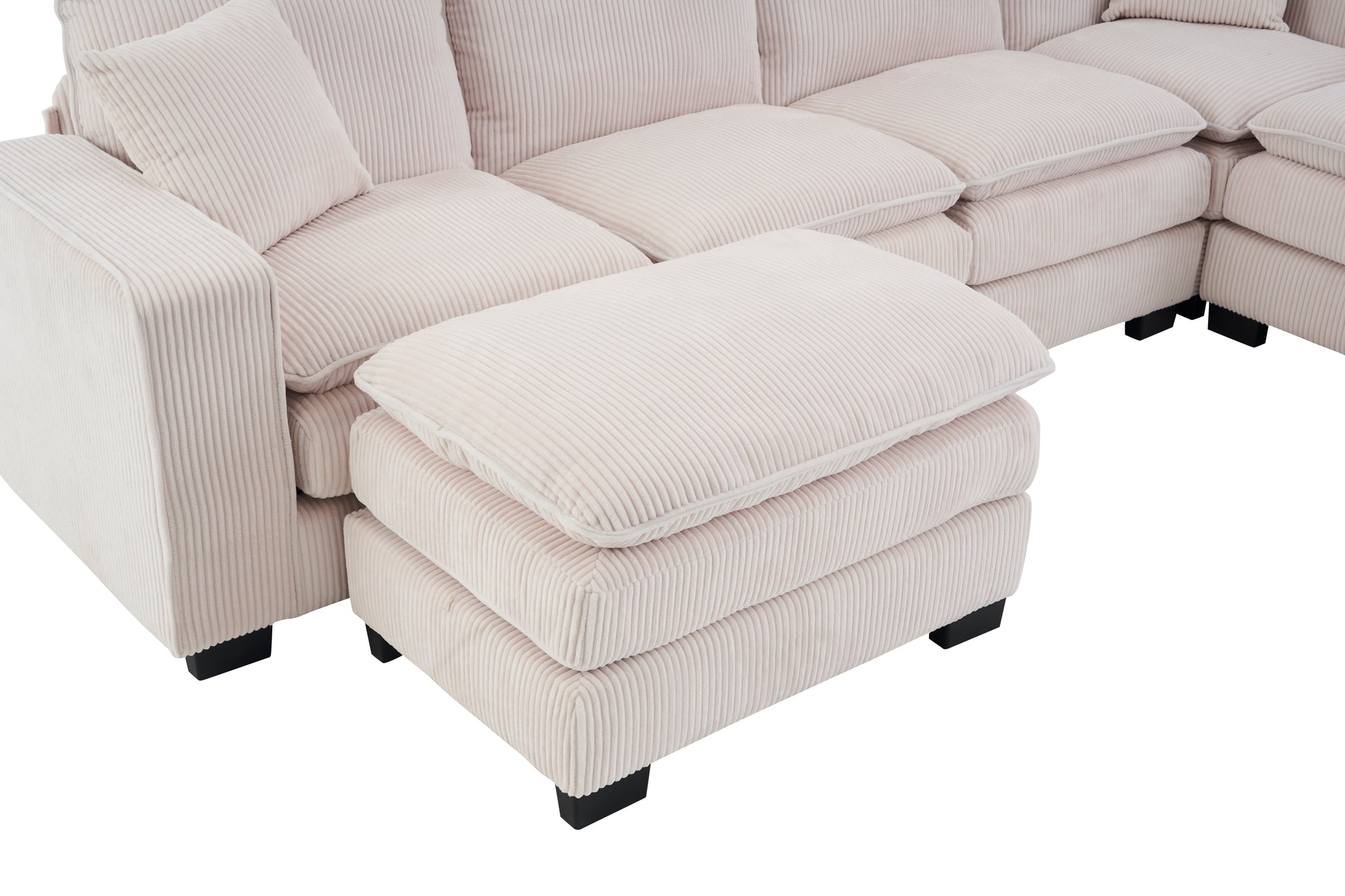 Modern U Shaped 6 Seat Sectional Sofa Couch With One Ottoman And Three Toss Pillows ,Modular Sofa For Living Room,Corduroy Sofa White Corduroy 7 Seat