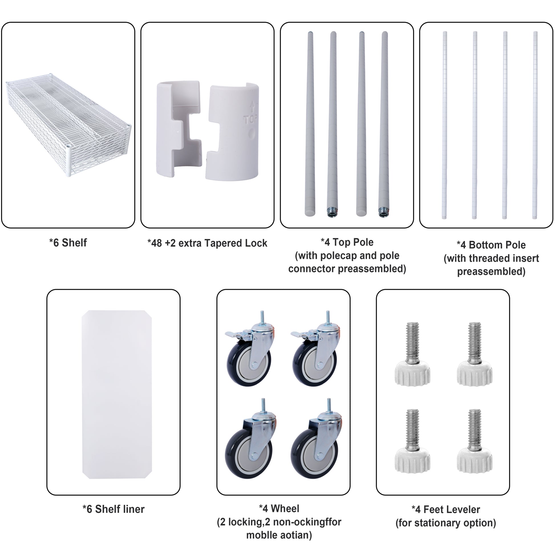 6 Tier 6000Lbs Capacity Nsf Metal Shelf Wire Shelving Unit, Heavy Duty Adjustable Storage Rack With Wheels & Shelf Liners For Commercial Grade Utility Steel Storage Rack, White 84"H X 48"L X 20"D White Metal