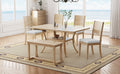 6 Piece Wood Dining Table Set With Storage Shelf And Curved Legs, Kitchen Table Set With Bench And 4 Removable Cushions Dining Chairs, Modern Style, Natural Beige Cushion Wood Dining Room Distressed Finish Rubberwood Rectangular Dining Table With Bench