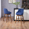 Coolmore Bar Stools Set Of 2 Counter Height Chairs With Footrest For Kitchen, Dining Room And 360 Degree Solid Wood Legs Swivel Bar Stools Set Of 2 Navy Linen Navy Foam Linen