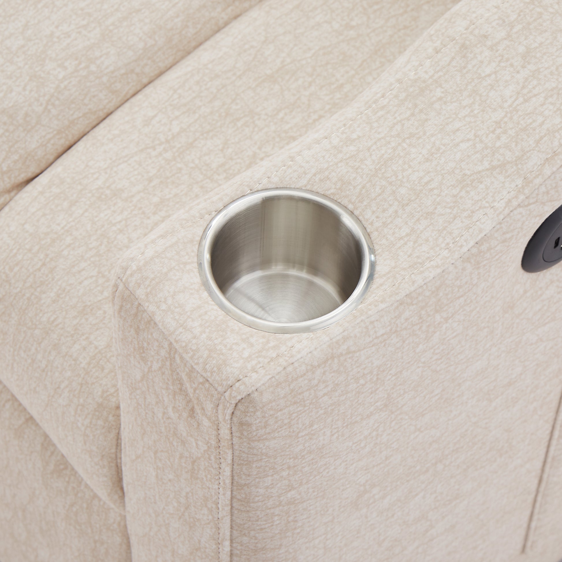 55.9" Convertible Sofa Bed Loveseat Sofa With Three Usb Ports, Two Side Pockets, Two Cup Holders And 360 Swivel Phone Holder For Living Room, Beige Beige Foam Polyester