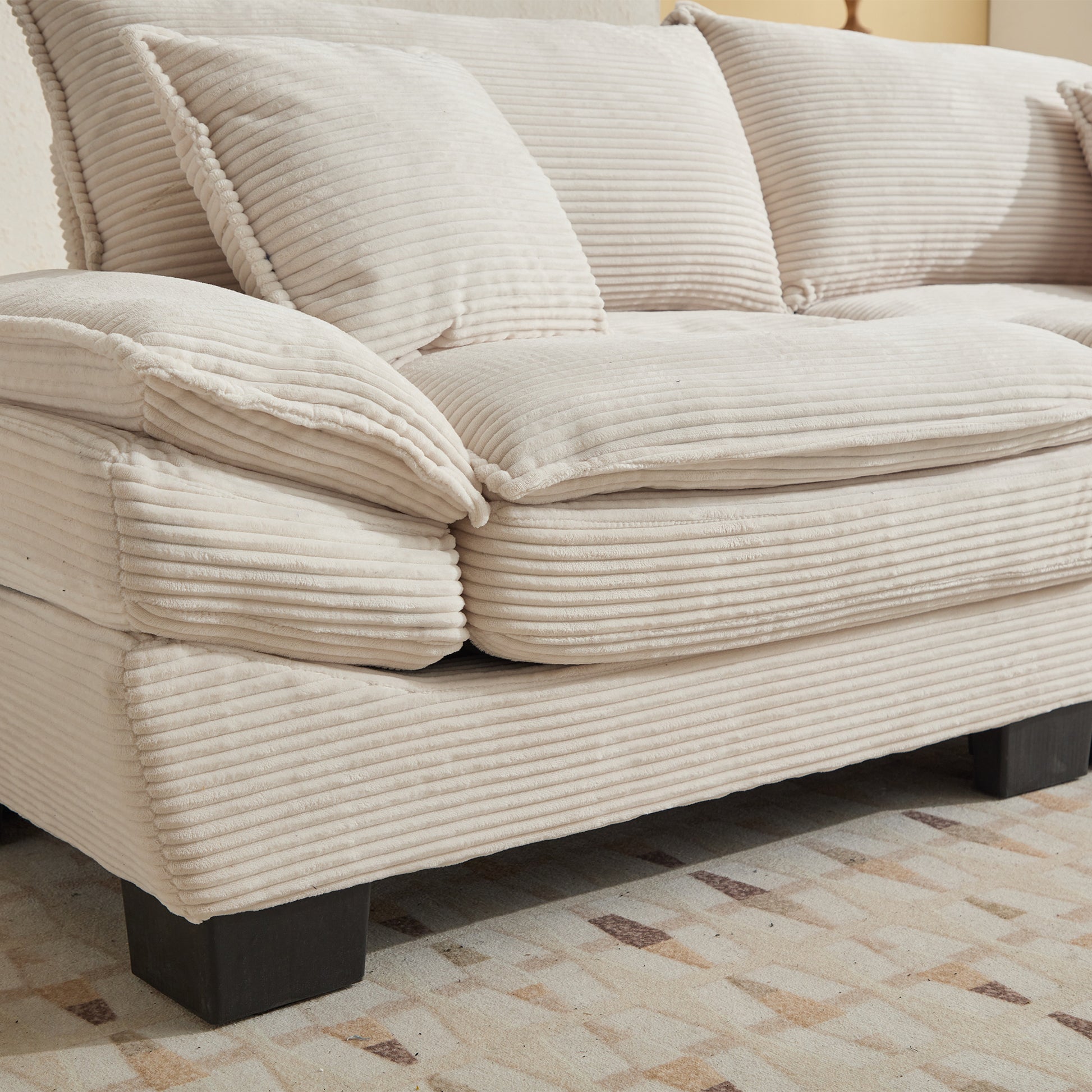Corduroy Sofa Sleeper Couch Loveseat Sofa With Pillows Comfy Upholstered Deep Seat Sofa For Bedroom,Living Room,Apartment,Office,Dorm Beige Corduroy Beige Foam Upholstered 2 Seat