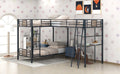 L Shaped Twin Over Twin Bunk Bed With Twin Size Loft Bed With Desk And Shelf ,Brown Brown Steel