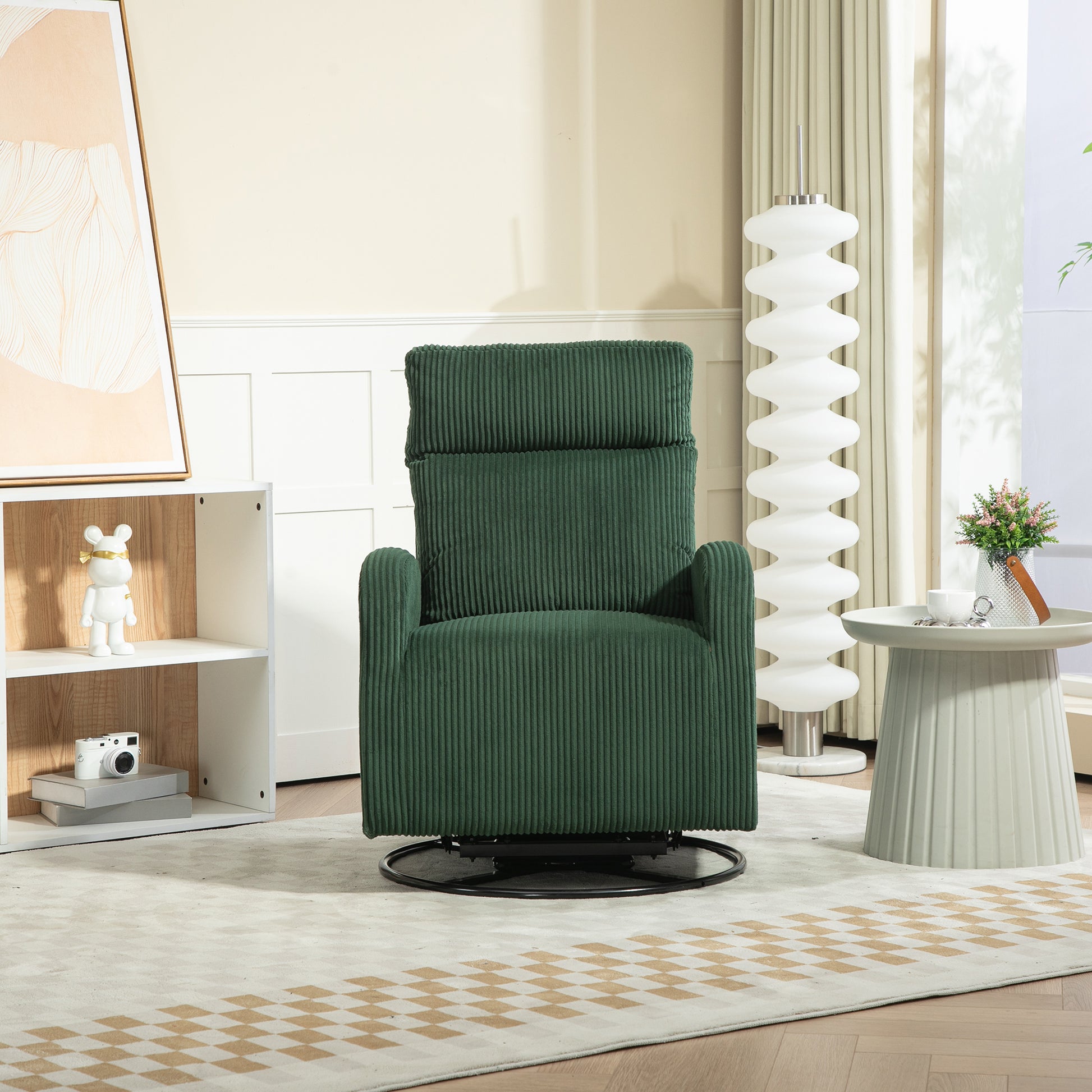 Jiada Upholstered Swivel Glider.Flannel Fabric.Rocking Chair For Nursery In Dark Green.Modern Style One Left Bag Dark Green Primary Living Space Foam Fabric Metal