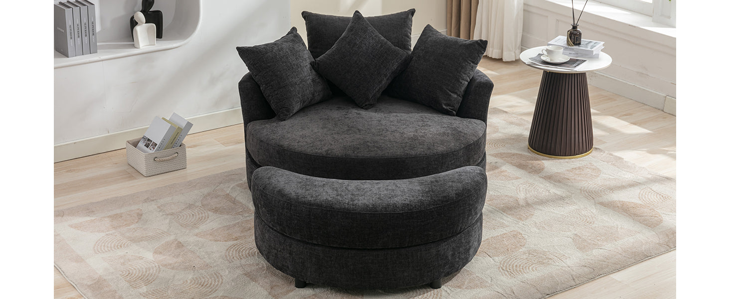 Orisfur. 360 Swivel Accent Barrel Chair With Storage Ottoman & 4 Pillows, Modern Chenille Leisure Chair Round Accent For Living Room, Gray Gray Foam Chenille