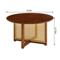 Mid Century Wooden Coffee Table With Pe Cane Stand, 31.5 Inch Round Solid Wood Bohemian Style Coffee Table, Unique Central Cocktail Table For Living Rooms, Apartments And Offices Walnut Rubber Wood