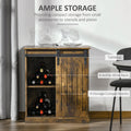 Homcom Industrial Wine Cabinet, Sideboard Storage Cabinet, Serving Bar Buffet With Sliding Barn Door And 6 Bottle Wine Rack, Brown Brown Mdf Steel