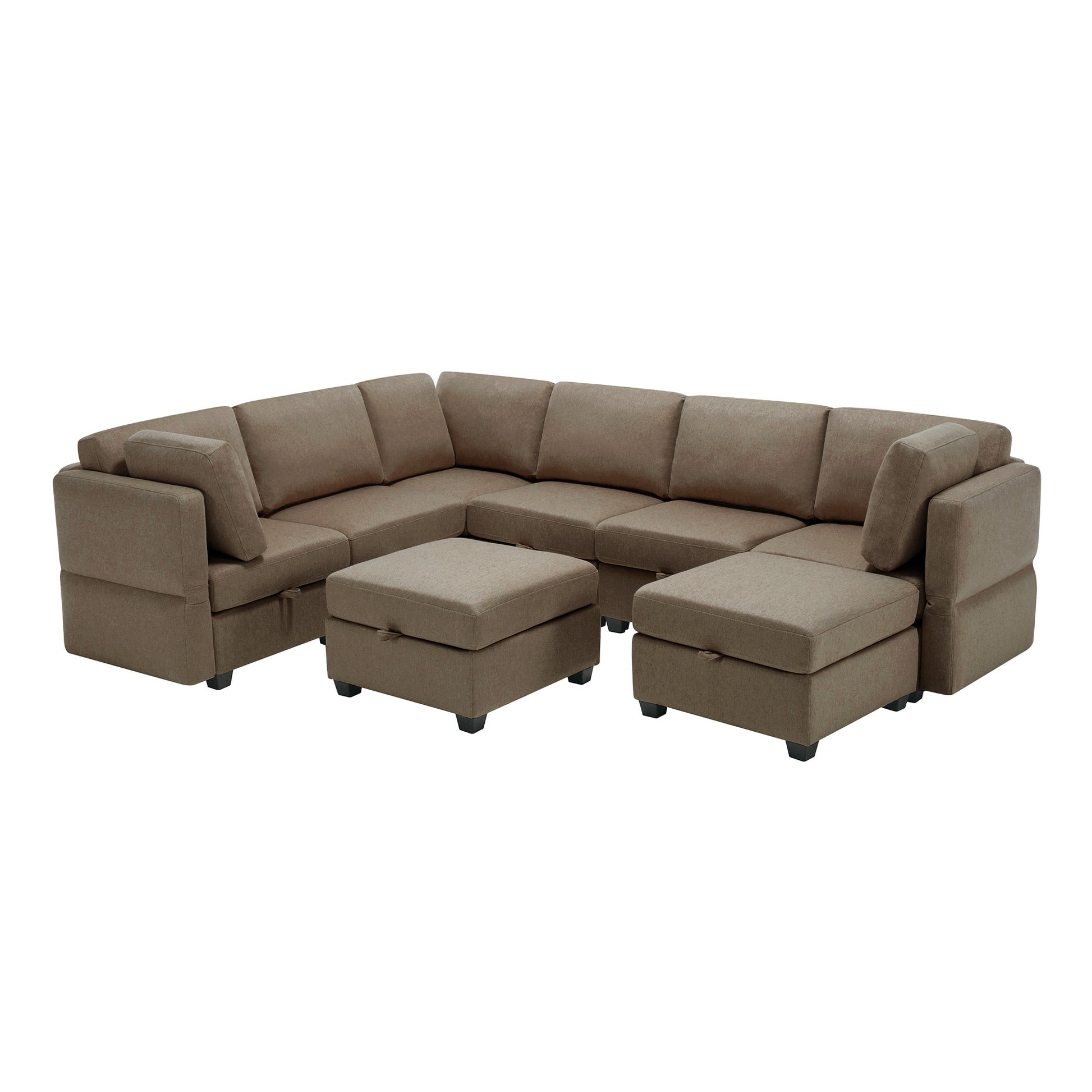 Modular Sectional Sofa With Storage Seat Oversized U Shaped Couch With Reversible Chaise Sofa Set With Ottoman,Ultimate Comfort 6 8 Seater Couches With Adjustable Arms And Backs For Living Room Brown Brown Polyester 6 Seat