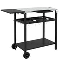 Outsunny Outdoor Bar Cart With Stainless Steel Tabletop, Kitchen Island With Wheels, 2 Tiers & Seasoning Shelf, Patio Serving Cart With Hooks, Towel & Garbage Bag Holder, Plates & Spice Jars, Black Black Steel