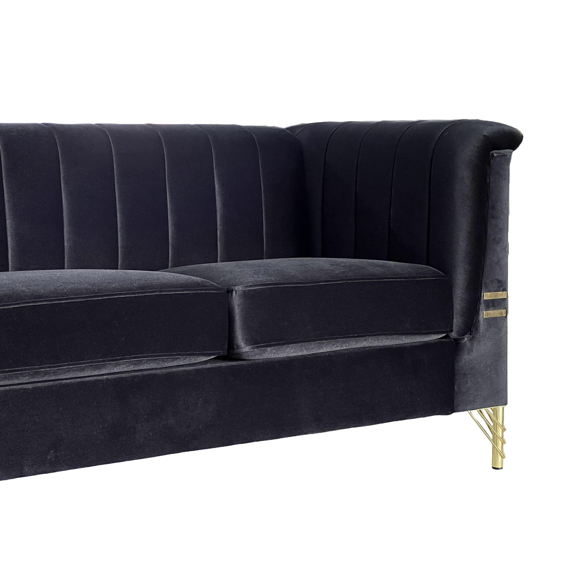 Fx P82 Bk Sofa Modern Sofa Couches For Living Room, 82.67Inches Velvet Velvet Tight Back Chesterfield Design Couch Upholstered Sofa With Metal Legs Decor Furniture For Bedroom Black Velvet 3 Seat
