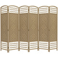 Homcom 6 Panel Room Divider, Folding Privacy Screen, 5.6' Room Separator, Wave Fiber Freestanding Partition Wall Divider, Natural Natural Wood Wood