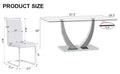Table And Chair Set. Large Modern Rectangular Table With Glass Top And Silver Metal Legs. Furnished With Soft And Comfortable Pu Chairs With Faux Leather Upholstered Seats And Silver Metal Legs. White Silver Seats 6 Glass Metal