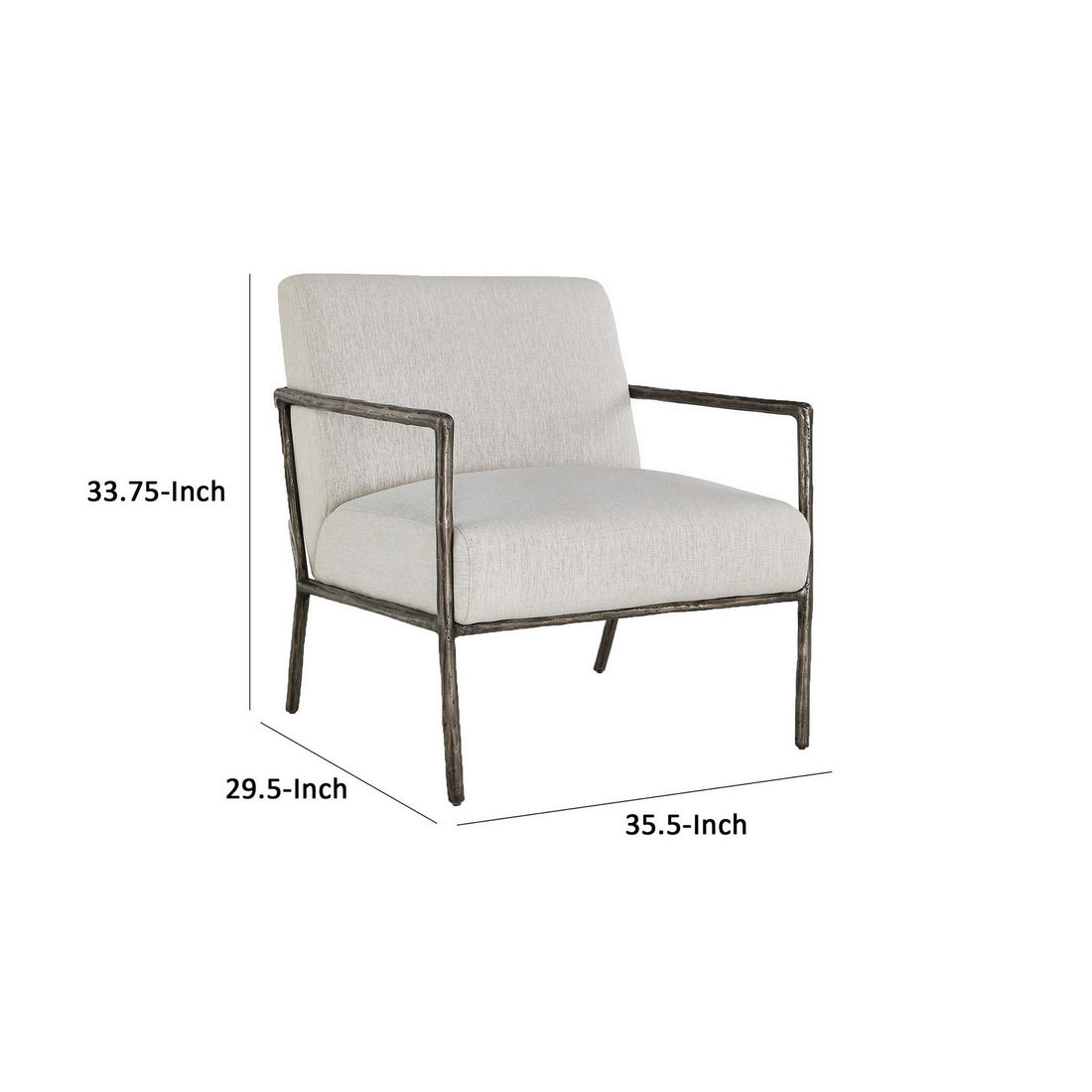 Tusk 30 Inch Accent Chair, Classic Pewter Aluminum Frame, Cream Upholstery Cream Fabric Metal