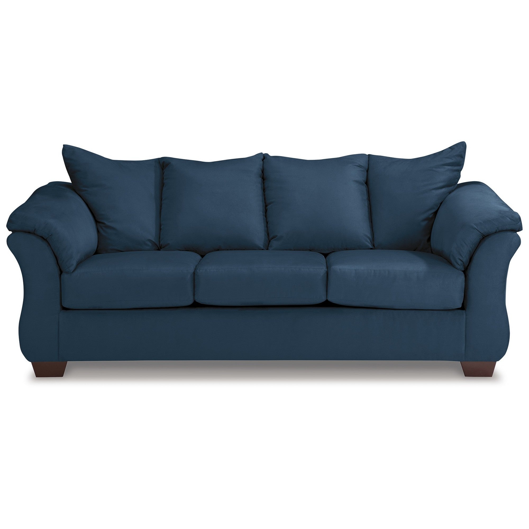 89 Inch Modern Cushioned Sofa, Blue Polyester, Pillow Top Flared Armrests Blue Wood Fabric 3 Seat