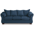 89 Inch Modern Cushioned Sofa, Blue Polyester, Pillow Top Flared Armrests Blue Wood Fabric 3 Seat